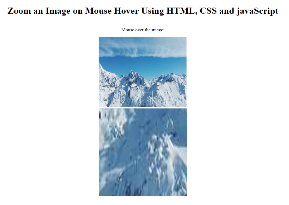 Zoom an Image on Mouse Hover Using HTML, CSS and javaScript